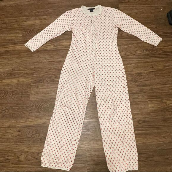 Vintage YTK Playboy Onesie Pajama With Backside Flap Red Cream Size Medium - Picture 10 of 14